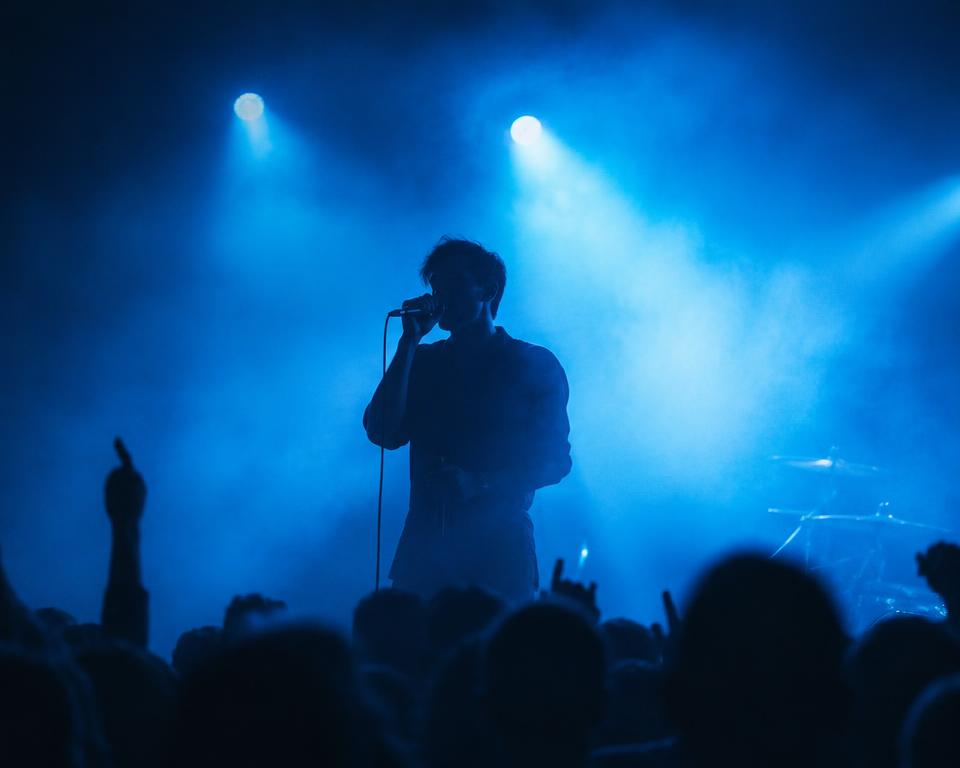 palco, azul, fumaça, show